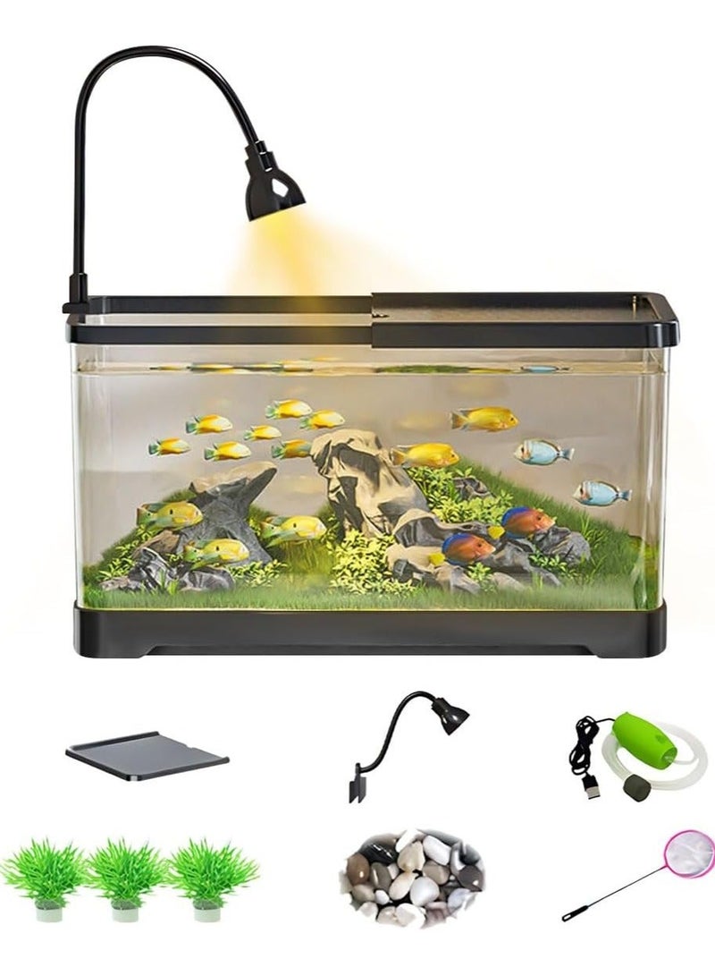 M.A&F's Fish Aquarium Tank Ultra Clear Fish Bowls with Oxygen Pump Lamp Cover, Turtle Tank Tortoise Aquarium Reptile Habitat Terrariums, Betta Goldfish Tanks for Crayfish Shrimp Small Amphibious Creatures - Image 2